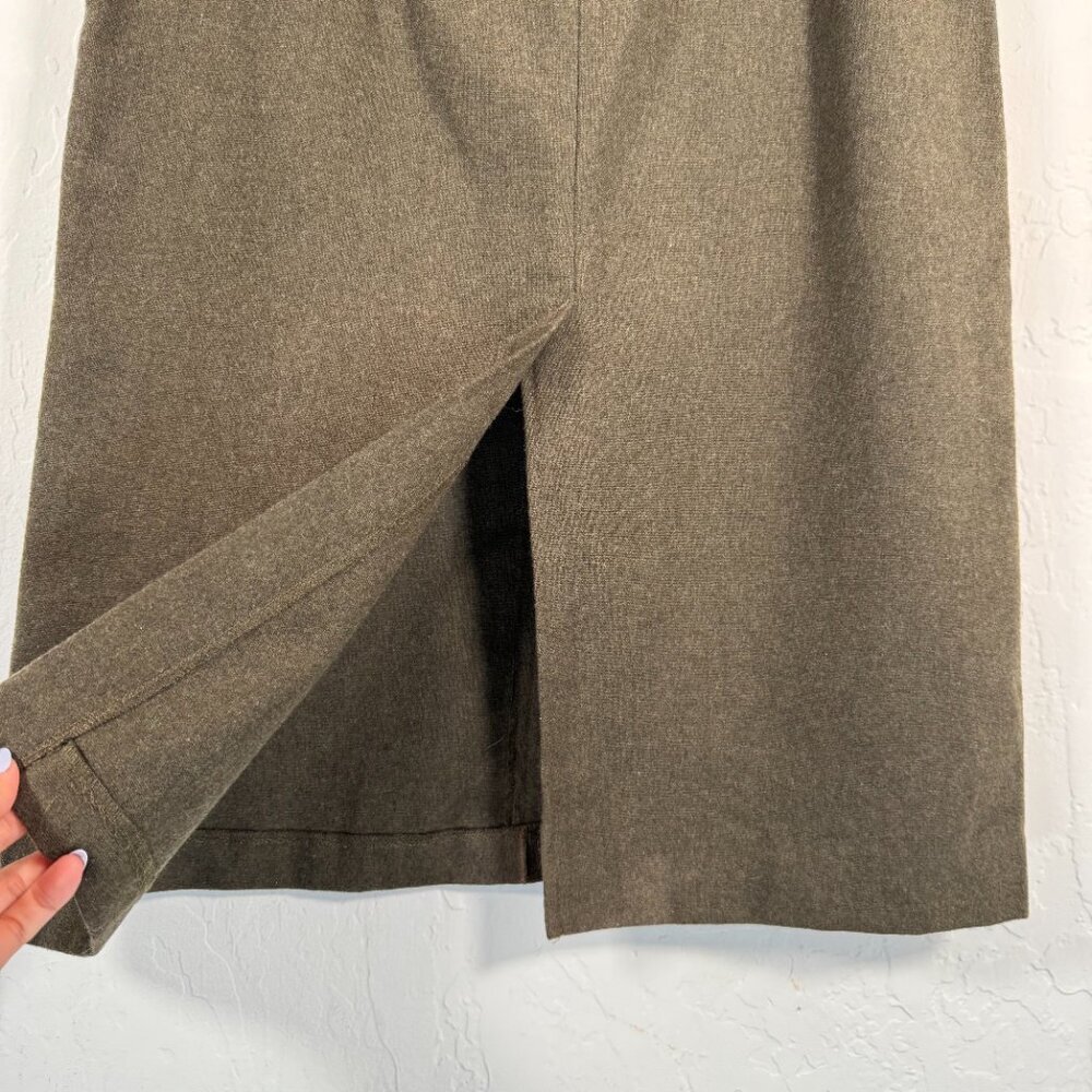 Stefanel Olive Green Knit Adjustable Strap Slit Front Midi A-Line Skirt Size 40 - Picture 5 of 16